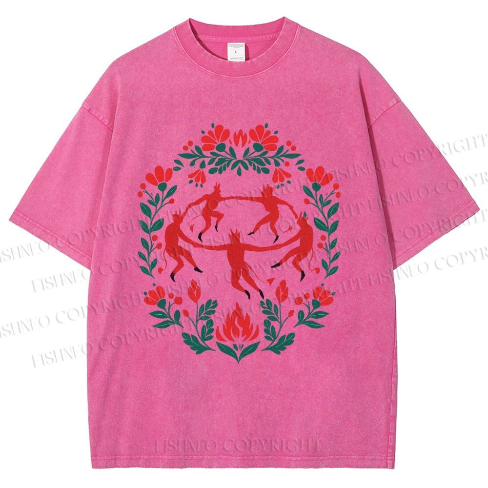 Unisex Flowers Devil Dancer Printed Washed Tee