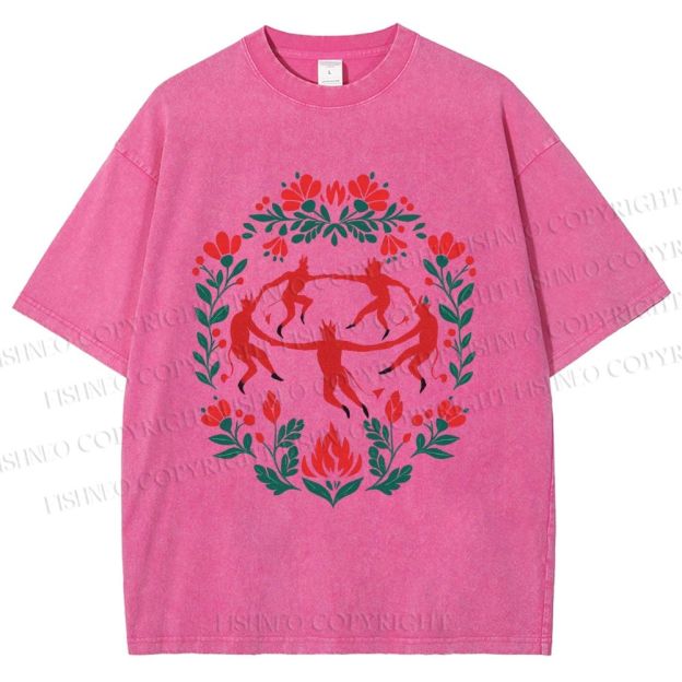 Unisex Flowers Devil Dancer Printed Washed Tee