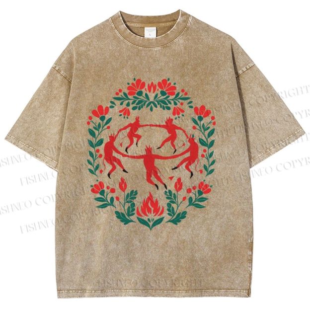 Unisex Flowers Devil Dancer Printed Washed Tee