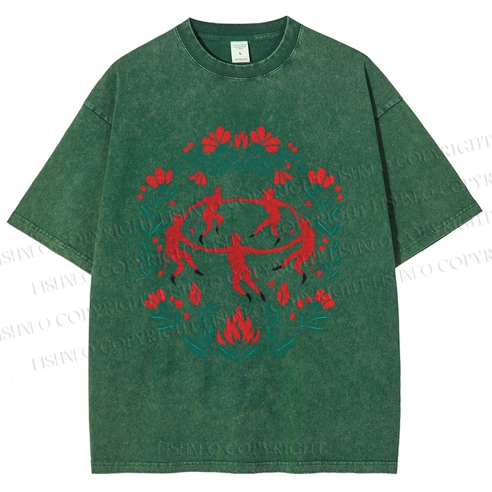 Unisex Flowers Devil Dancer Printed Washed Tee