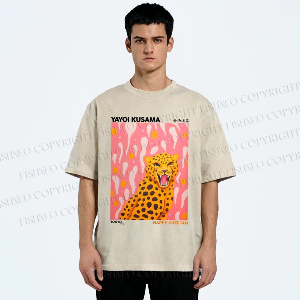 Unisex Yayoi Kusama Leopard Printed Washed Tee