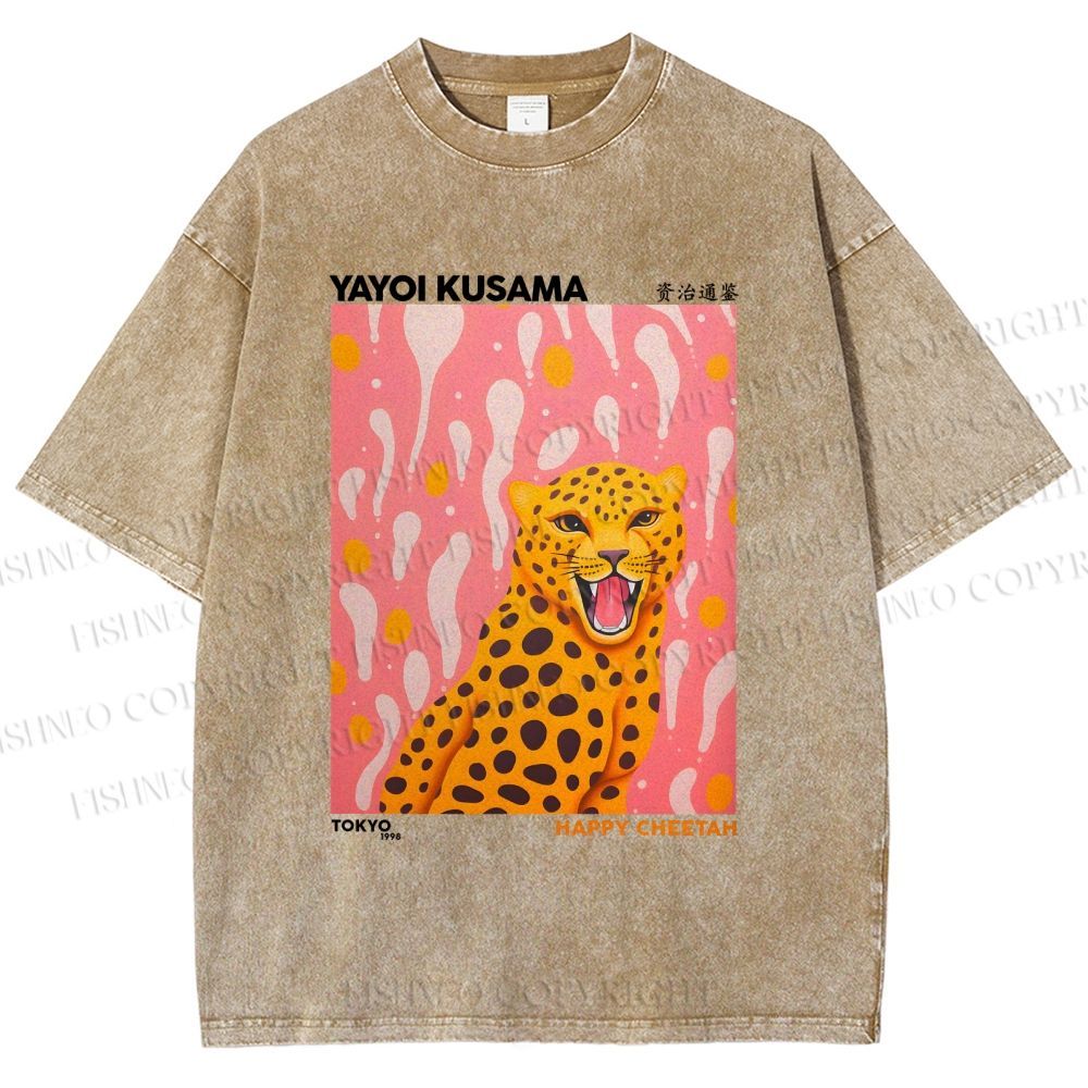 Unisex Yayoi Kusama Leopard Printed Washed Tee