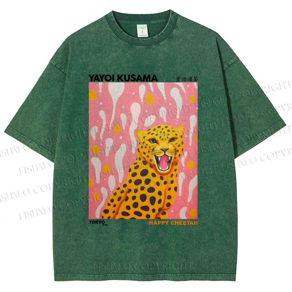 Unisex Yayoi Kusama Leopard Printed Washed Tee