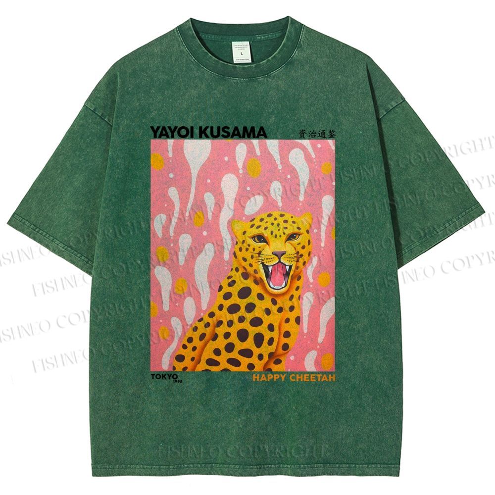 Unisex Yayoi Kusama Leopard Printed Washed Tee