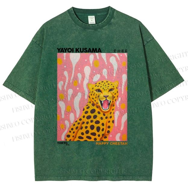 Unisex Yayoi Kusama Leopard Printed Washed Tee
