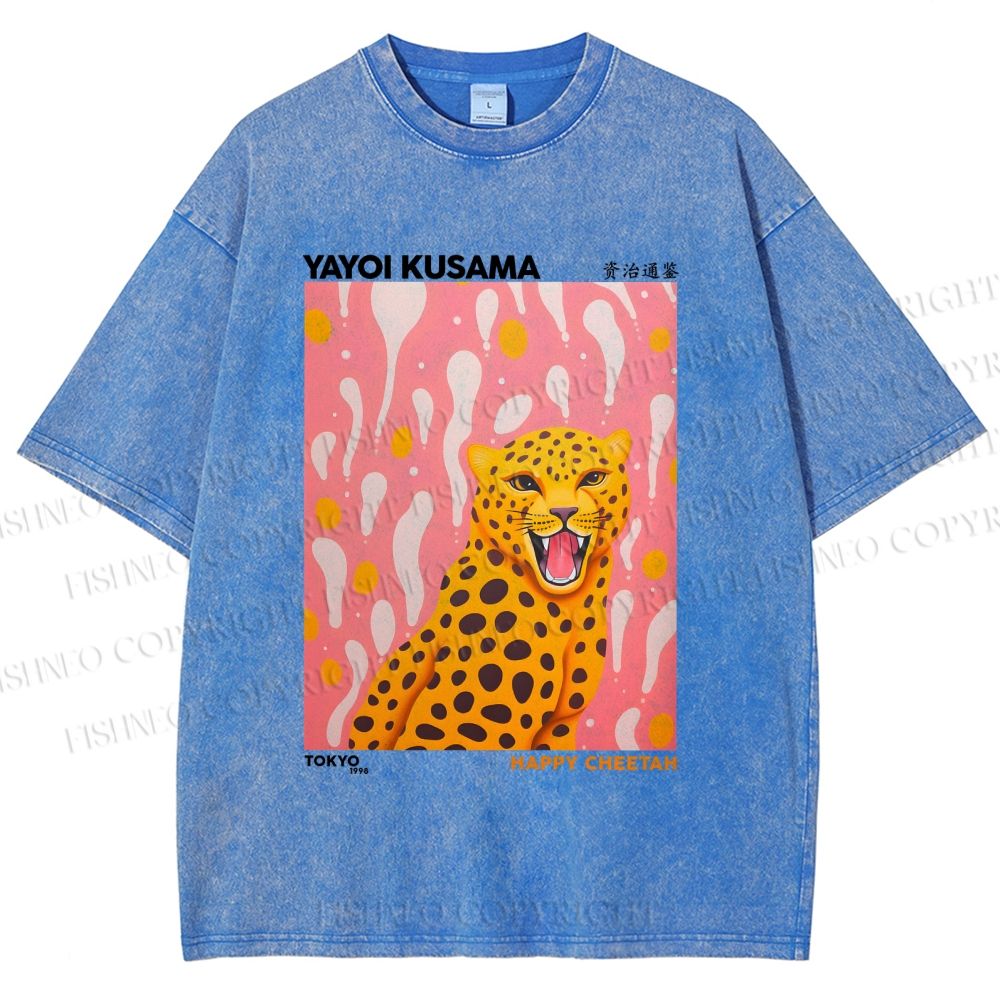 Unisex Yayoi Kusama Leopard Printed Washed Tee