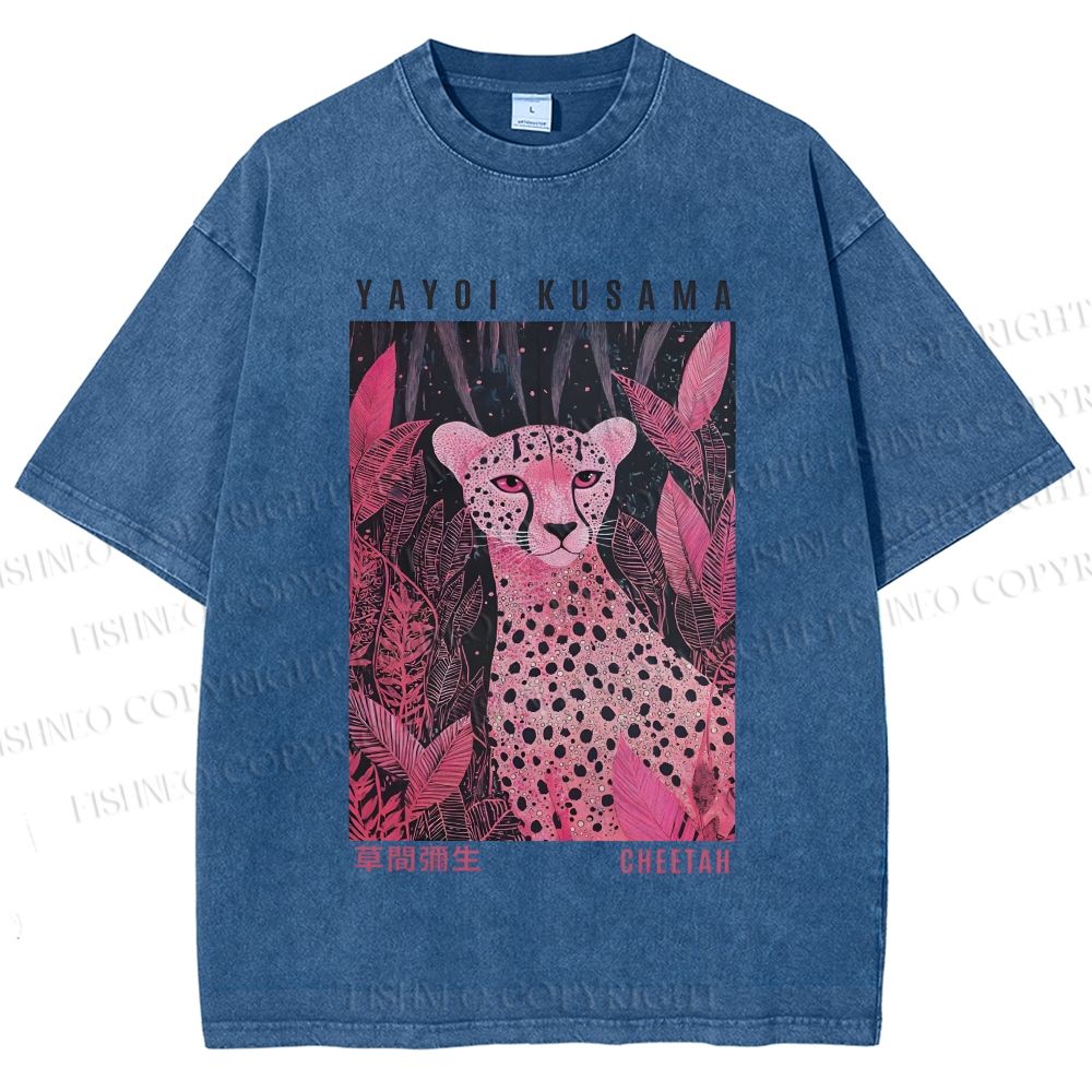 Unisex Yayoi Kusama Pink Jungle Leopard Printed Washed Tee