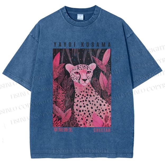 Unisex Yayoi Kusama Pink Jungle Leopard Printed Washed Tee
