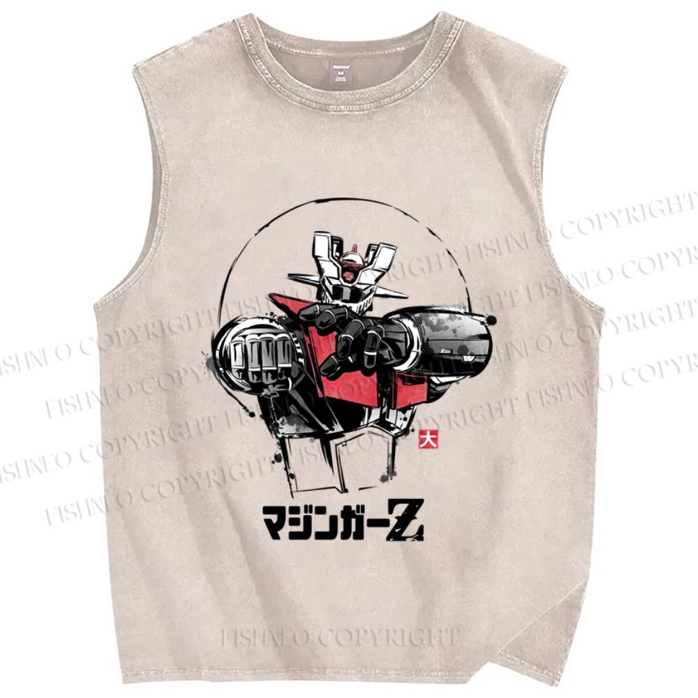 Unisex Mazinger Z Printed Washed Tank Top