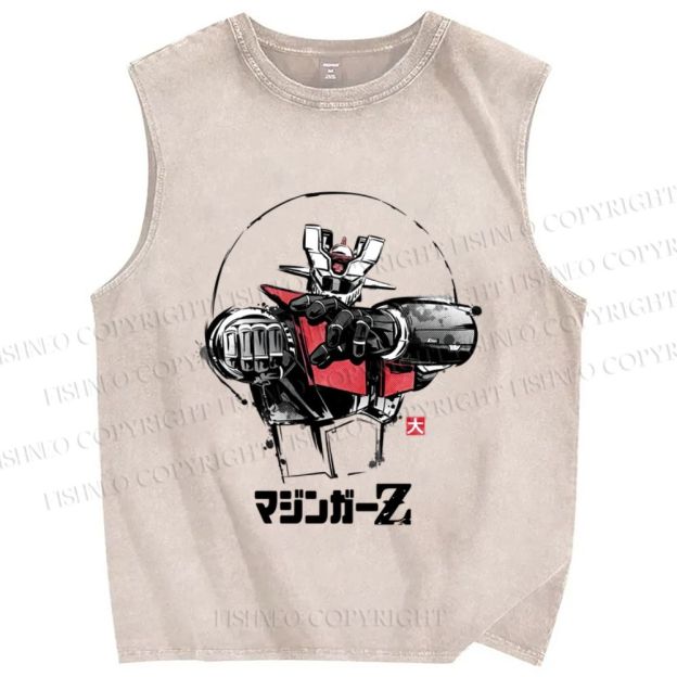 Unisex Mazinger Z Printed Washed Tank Top