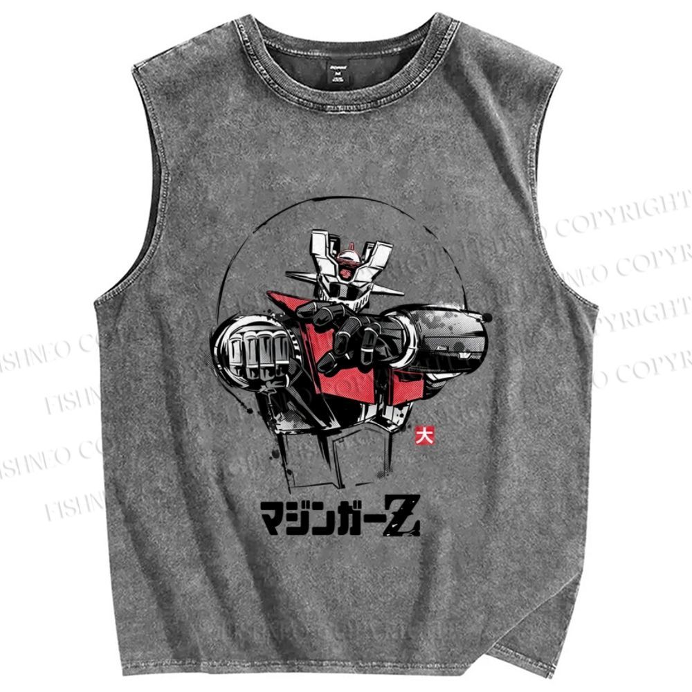 Unisex Mazinger Z Printed Washed Tank Top