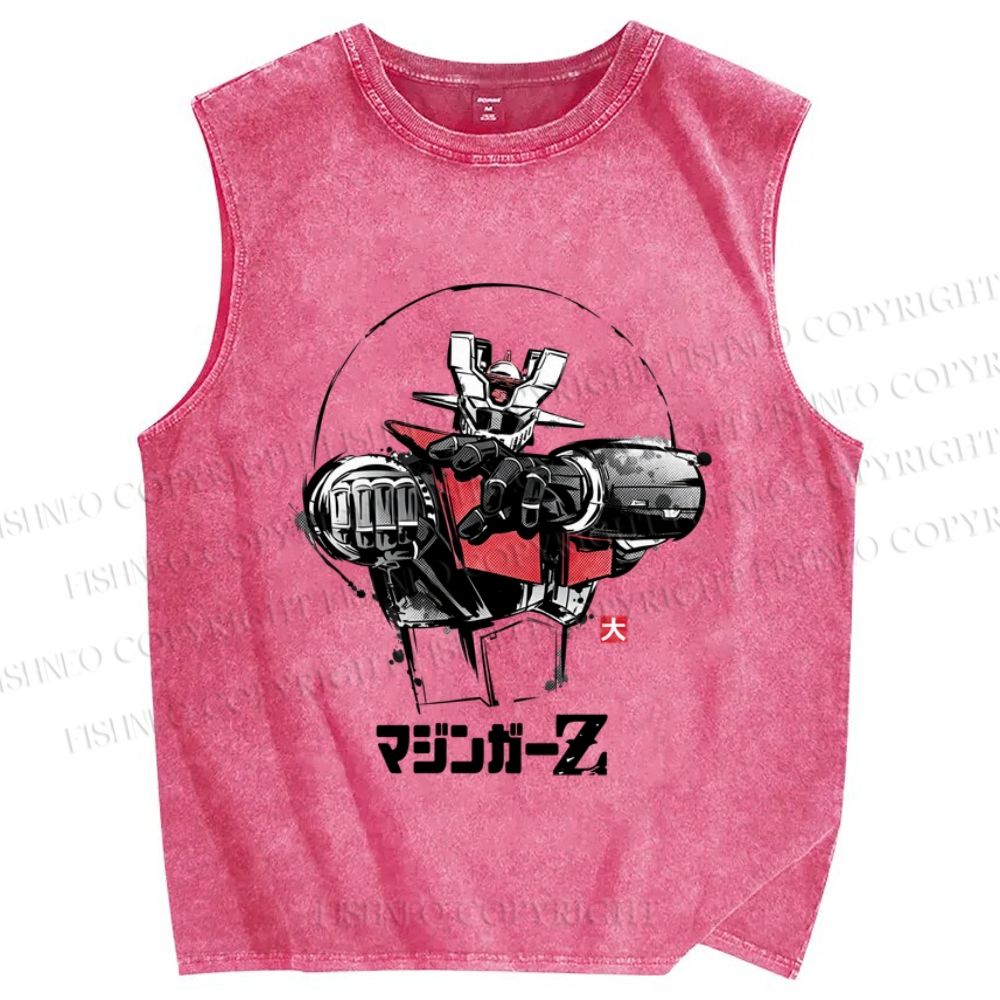 Unisex Mazinger Z Printed Washed Tank Top