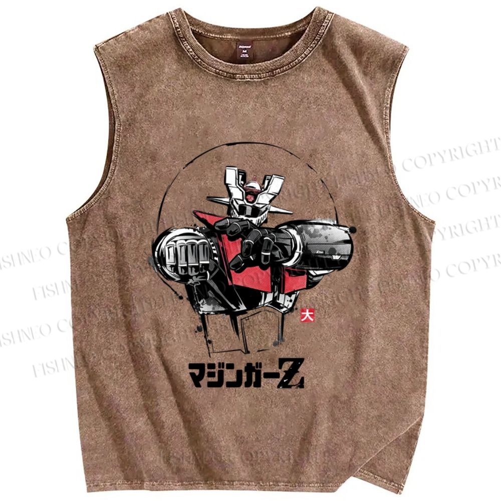 Unisex Mazinger Z Printed Washed Tank Top