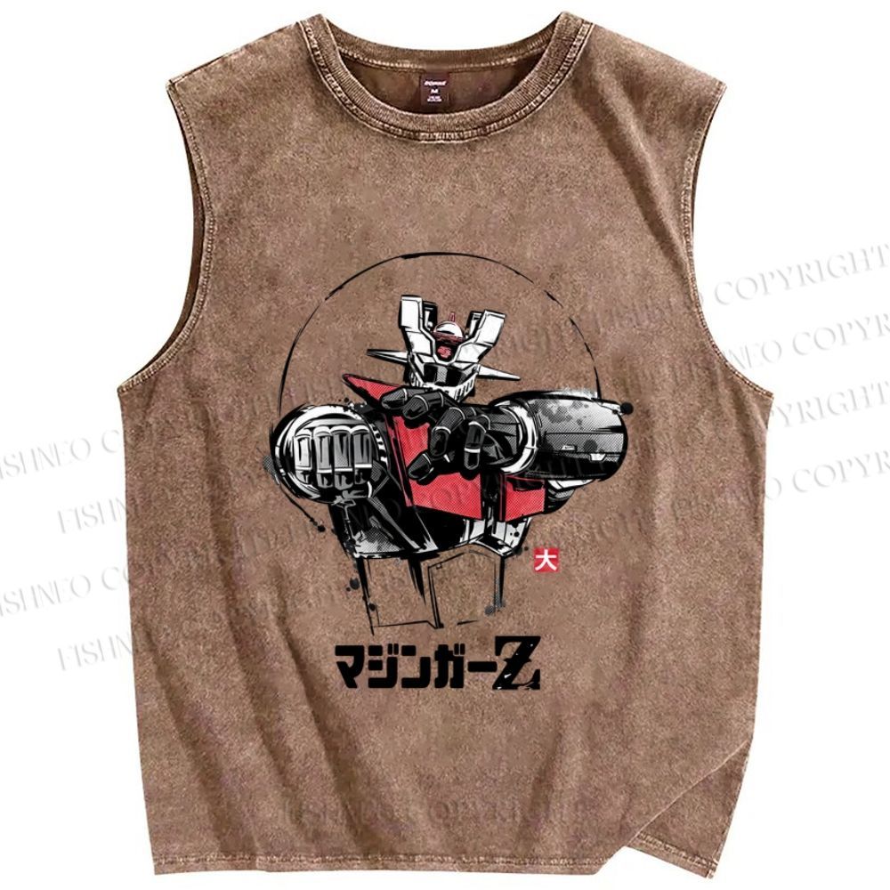 Unisex Mazinger Z Printed Washed Tank Top