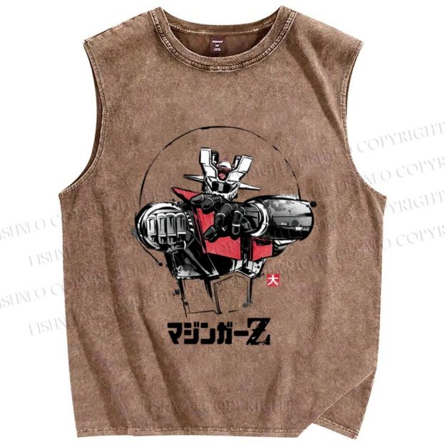 Unisex Mazinger Z Printed Washed Tank Top