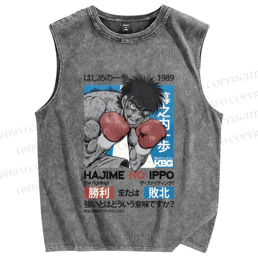 Unisex Hajime No Ippo The Fighting Printed Washed Tank Top