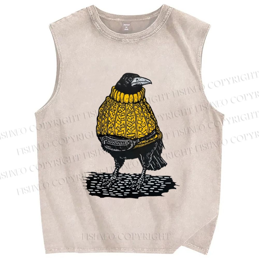 Unisex Rook Wearing A Mustard Yellow Jumper Printed Washed Tank Top