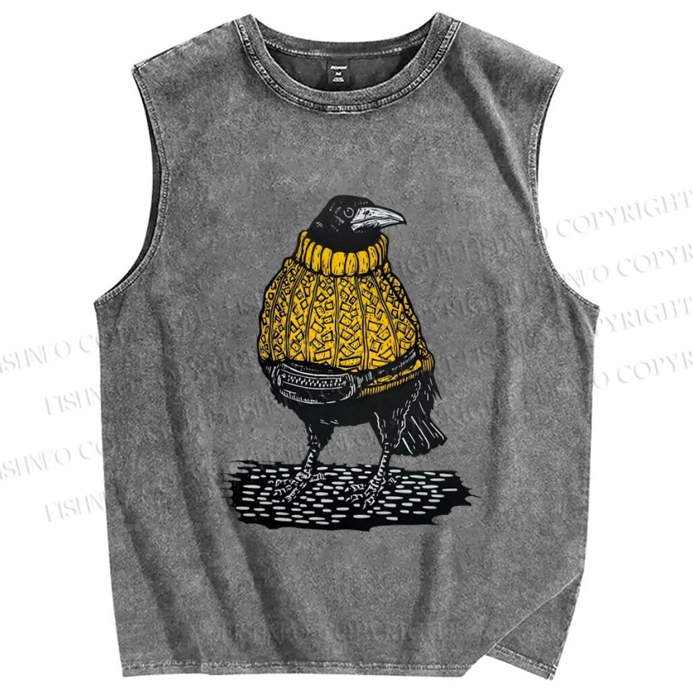 Unisex Rook Wearing A Mustard Yellow Jumper Printed Washed Tank Top