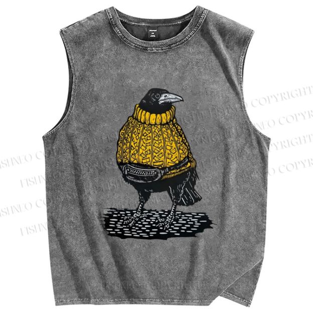 Unisex Rook Wearing A Mustard Yellow Jumper Printed Washed Tank Top