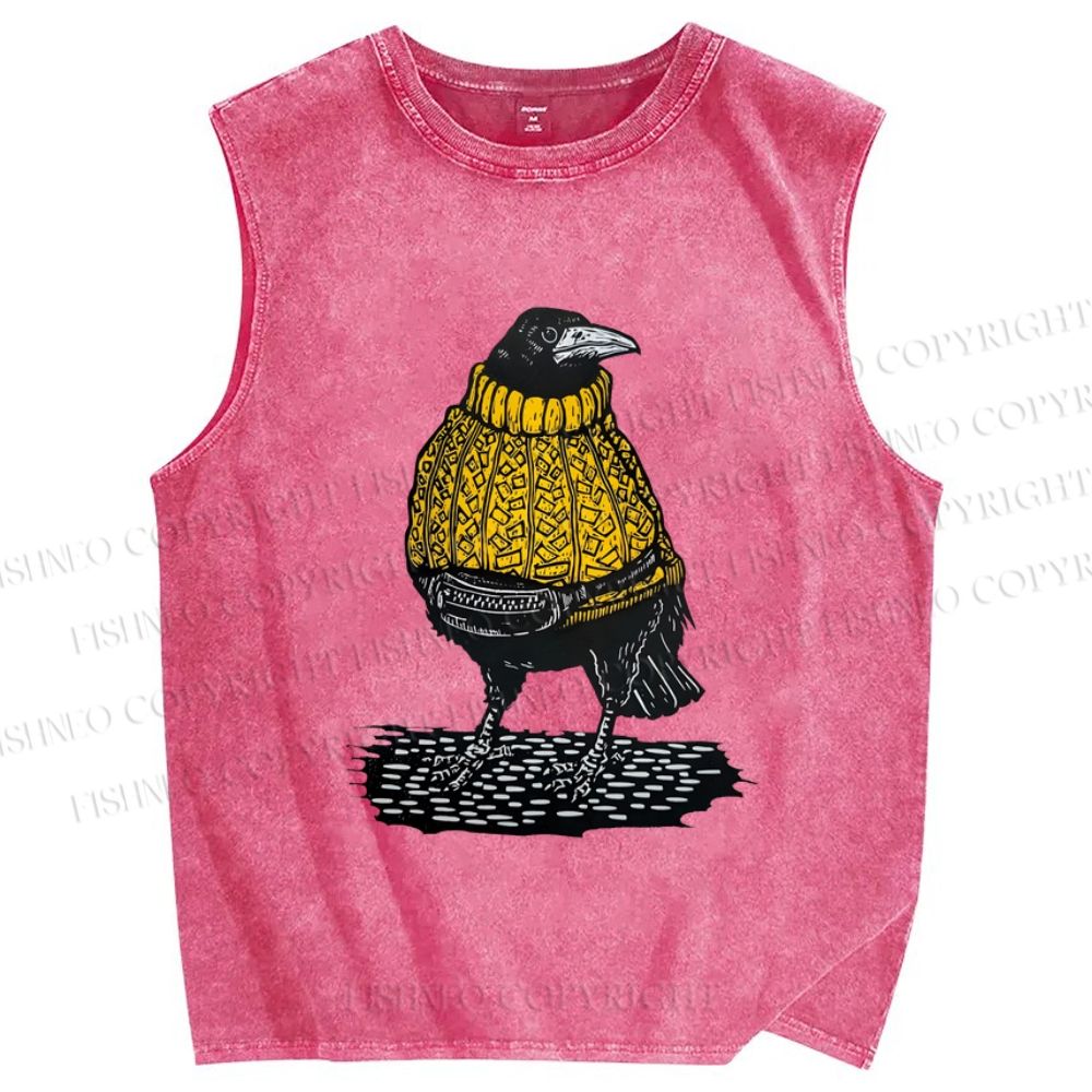 Unisex Rook Wearing A Mustard Yellow Jumper Printed Washed Tank Top