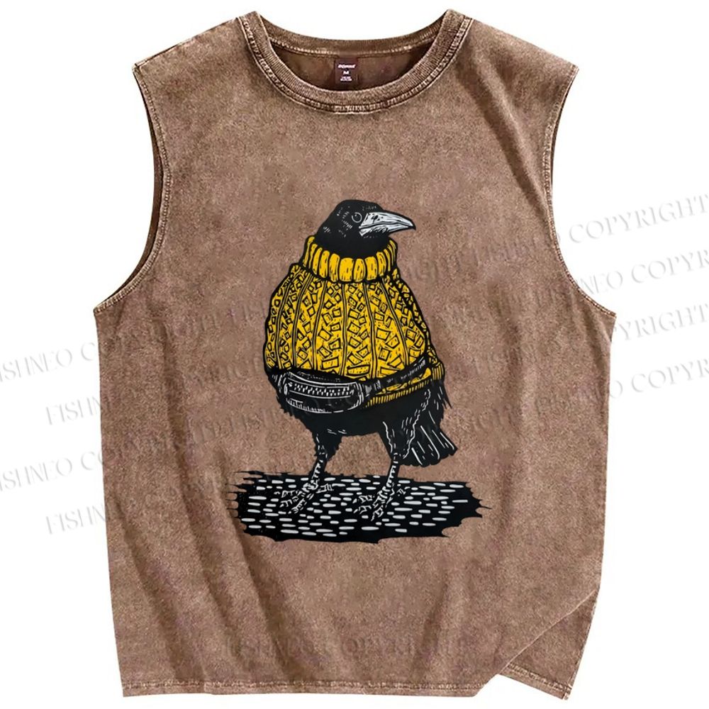 Unisex Rook Wearing A Mustard Yellow Jumper Printed Washed Tank Top