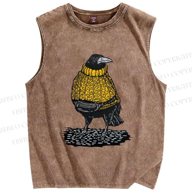 Unisex Rook Wearing A Mustard Yellow Jumper Printed Washed Tank Top