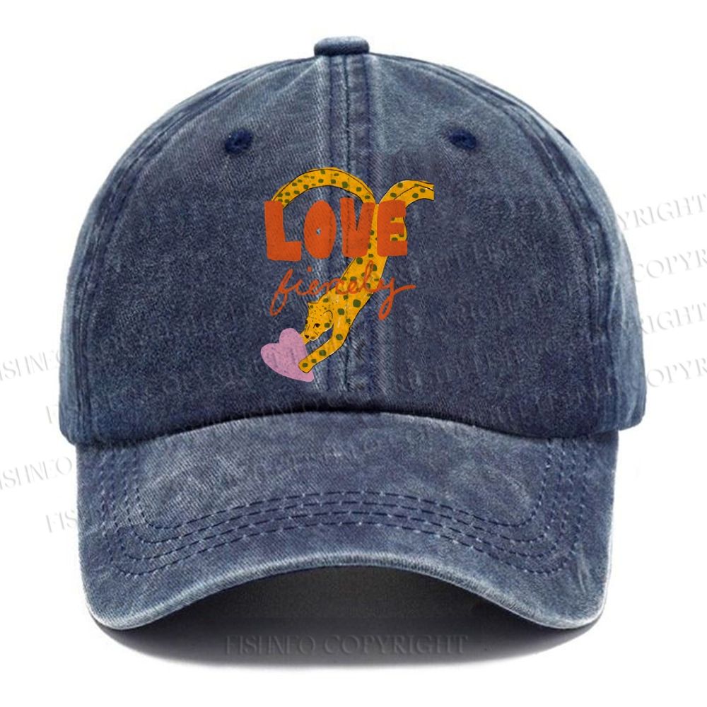 Unisex Vintage Casual Funny Panther in Love Washed Cap