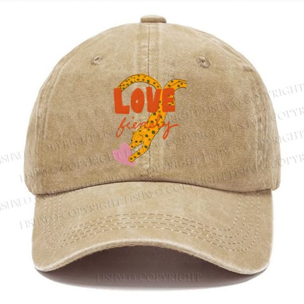 Unisex Vintage Casual Funny Panther in Love Washed Cap