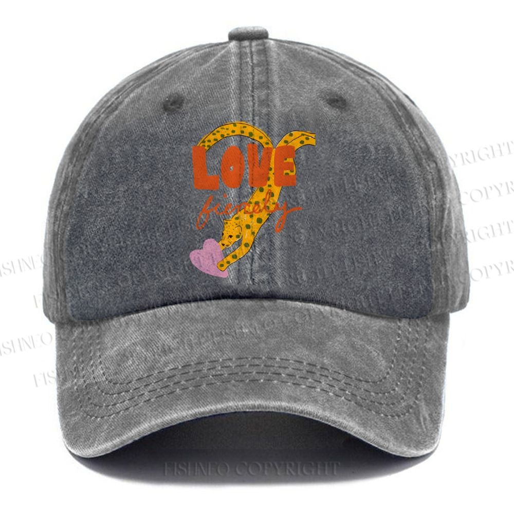 Unisex Vintage Casual Funny Panther in Love Washed Cap