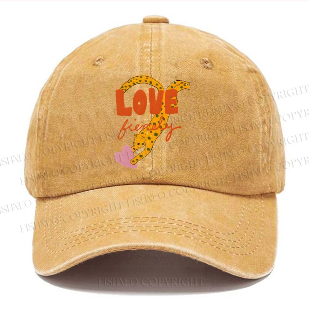 Unisex Vintage Casual Funny Panther in Love Washed Cap