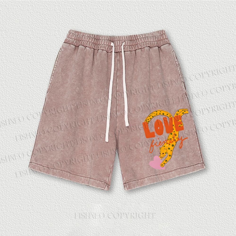 Funny Panther in Love Washed Vintage Shorts