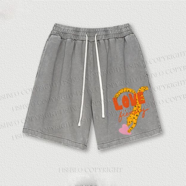 Funny Panther in Love Washed Vintage Shorts