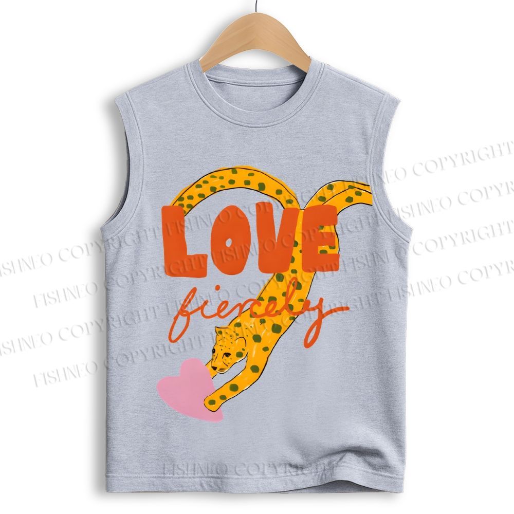 Unisex Funny Panther in Love Printed Cotton Tank Top