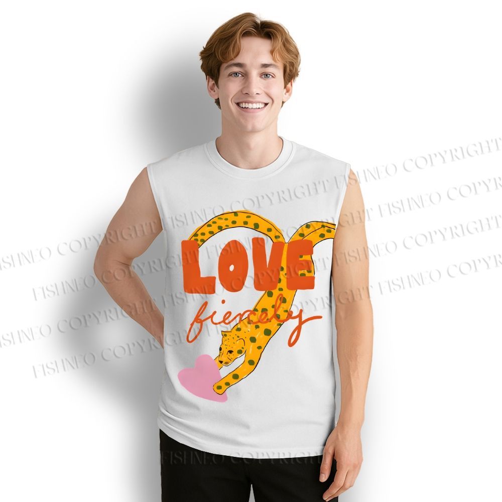 Unisex Funny Panther in Love Printed Cotton Tank Top