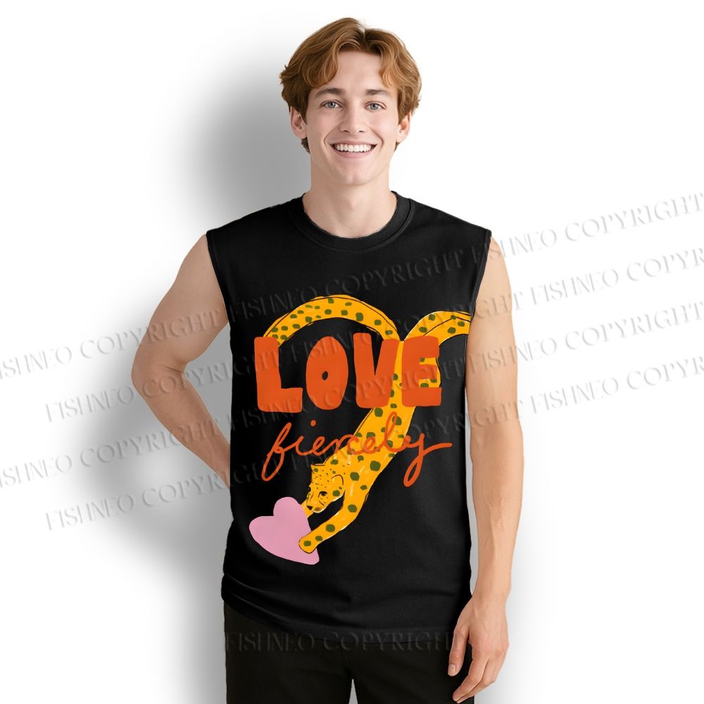 Unisex Funny Panther in Love Printed Cotton Tank Top