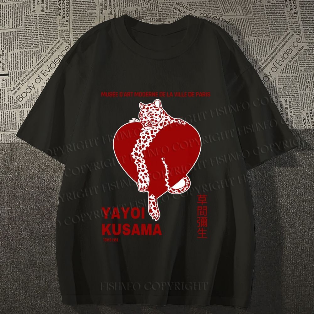 Unisex Classic Cotton Yayoi Kusama Panther With Heart Printed T-shirt