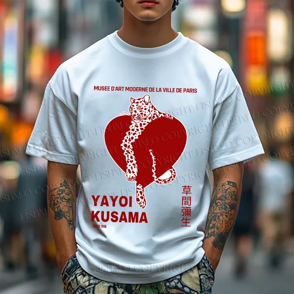 Unisex Classic Cotton Yayoi Kusama Panther With Heart Printed T-shirt