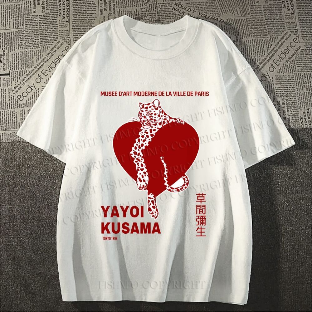 Unisex Classic Cotton Yayoi Kusama Panther With Heart Printed T-shirt