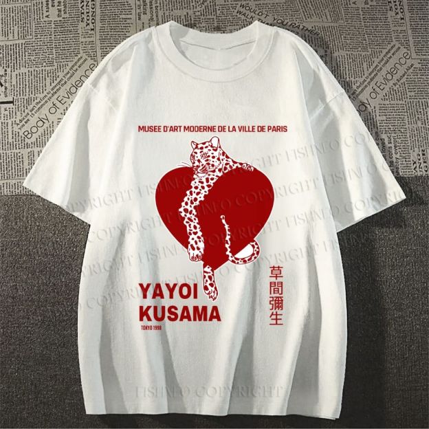 Unisex Classic Cotton Yayoi Kusama Panther With Heart Printed T-shirt
