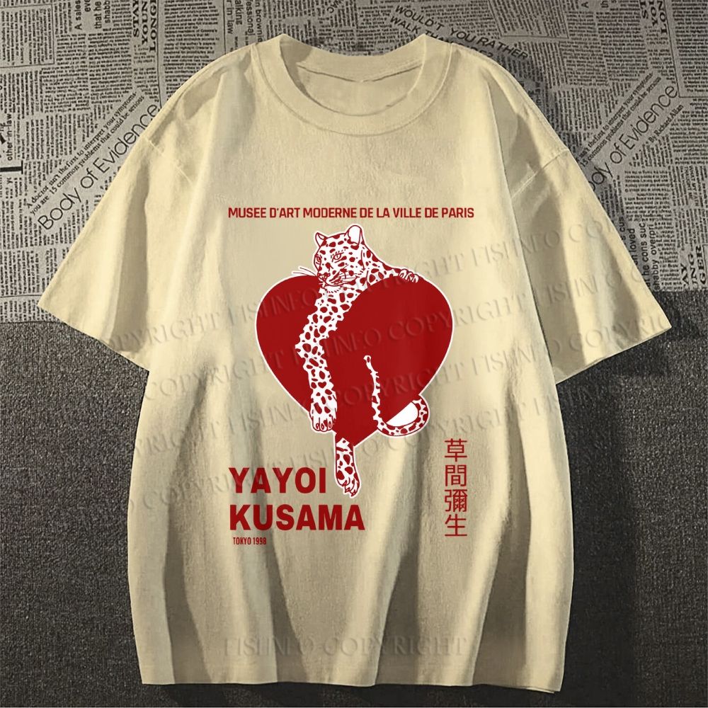 Unisex Classic Cotton Yayoi Kusama Panther With Heart Printed T-shirt