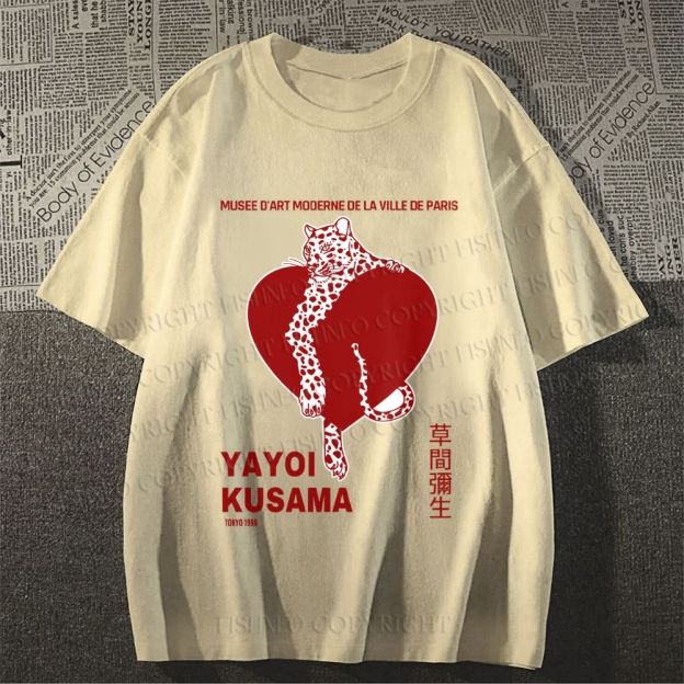 Unisex Classic Cotton Yayoi Kusama Panther With Heart Printed T-shirt