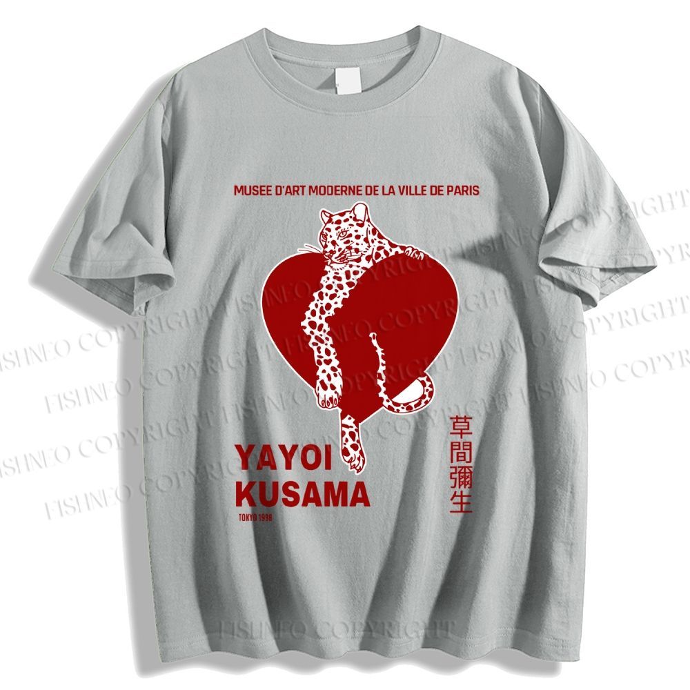 Unisex Classic Cotton Yayoi Kusama Panther With Heart Printed T-shirt