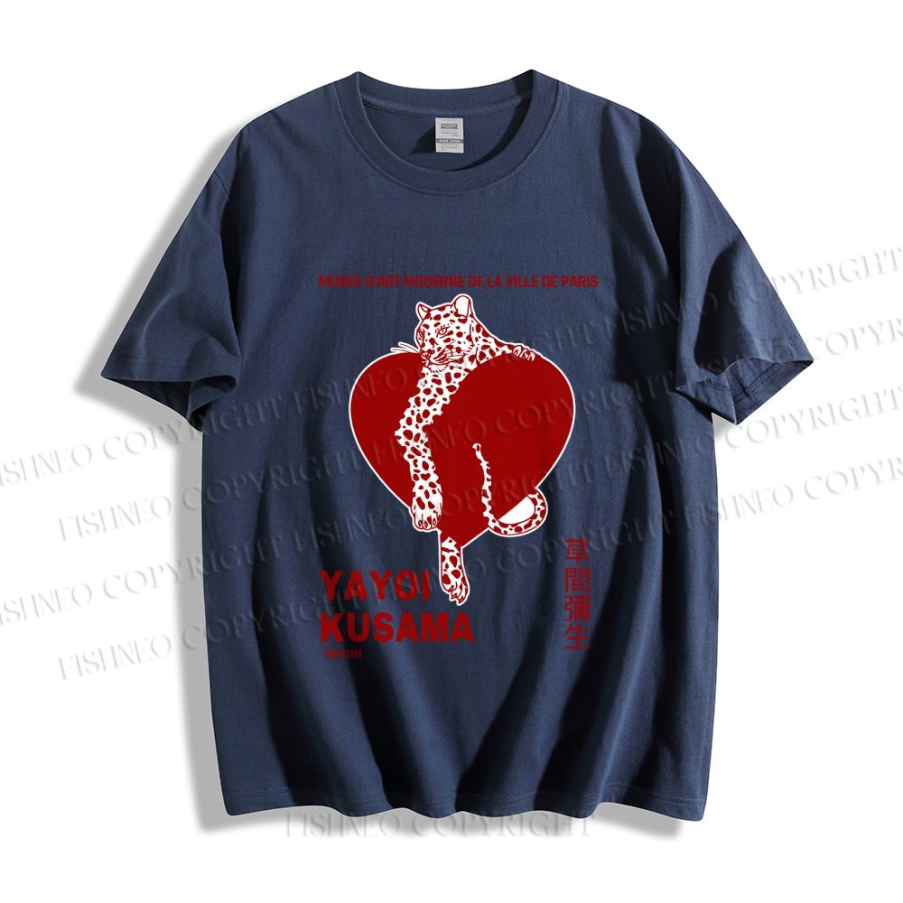 Unisex Classic Cotton Yayoi Kusama Panther With Heart Printed T-shirt