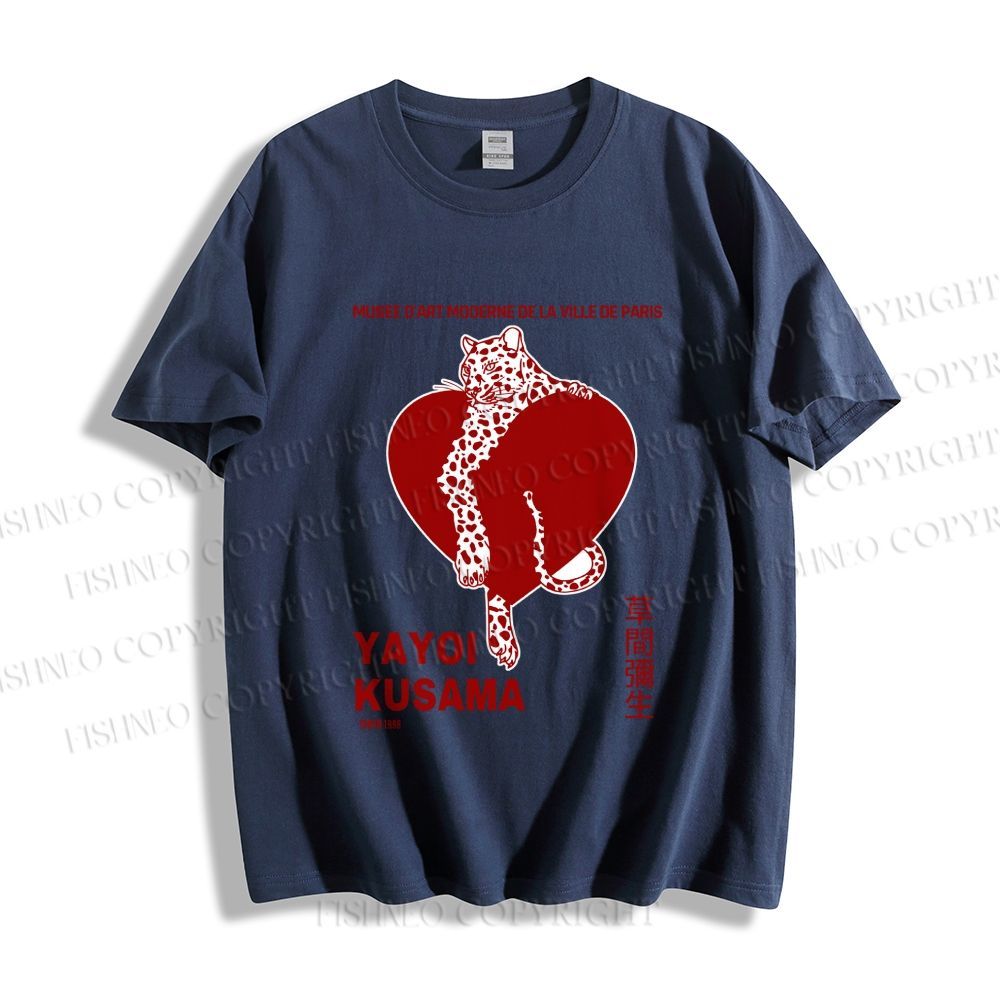 Unisex Classic Cotton Yayoi Kusama Panther With Heart Printed T-shirt