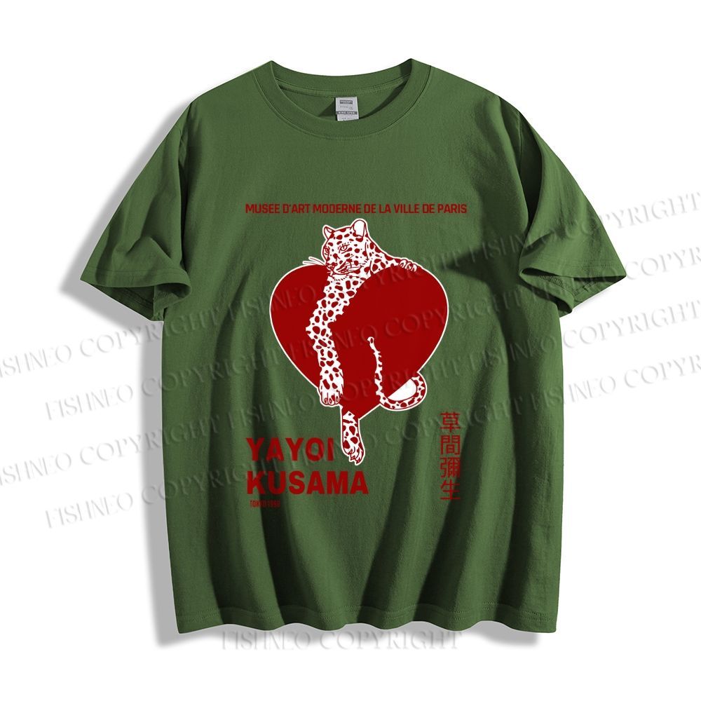 Unisex Classic Cotton Yayoi Kusama Panther With Heart Printed T-shirt