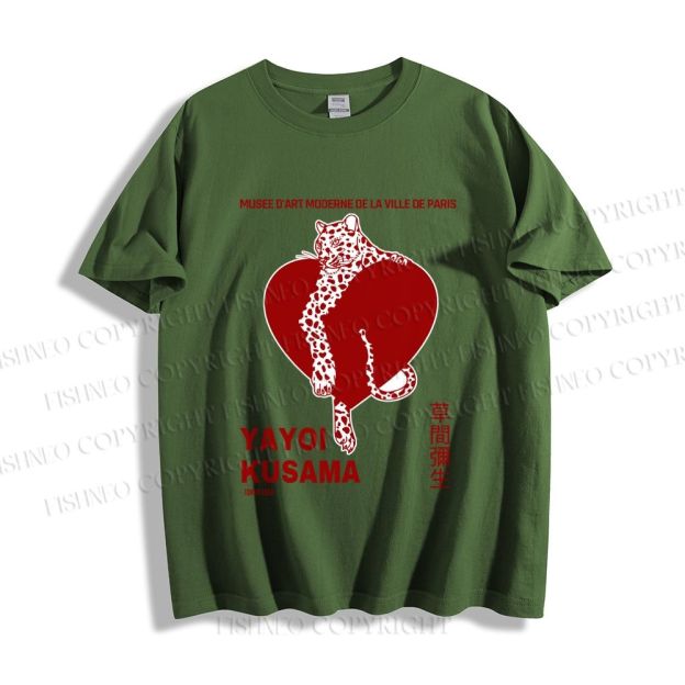 Unisex Classic Cotton Yayoi Kusama Panther With Heart Printed T-shirt