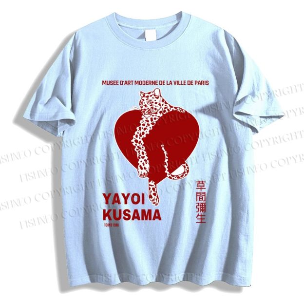 Unisex Classic Cotton Yayoi Kusama Panther With Heart Printed T-shirt