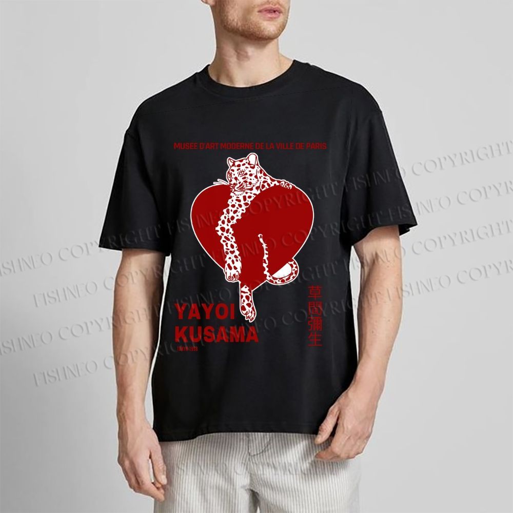 Unisex Classic Cotton Yayoi Kusama Panther With Heart Printed T-shirt