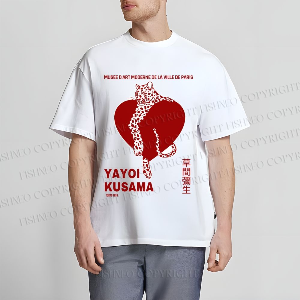 Unisex Classic Cotton Yayoi Kusama Panther With Heart Printed T-shirt
