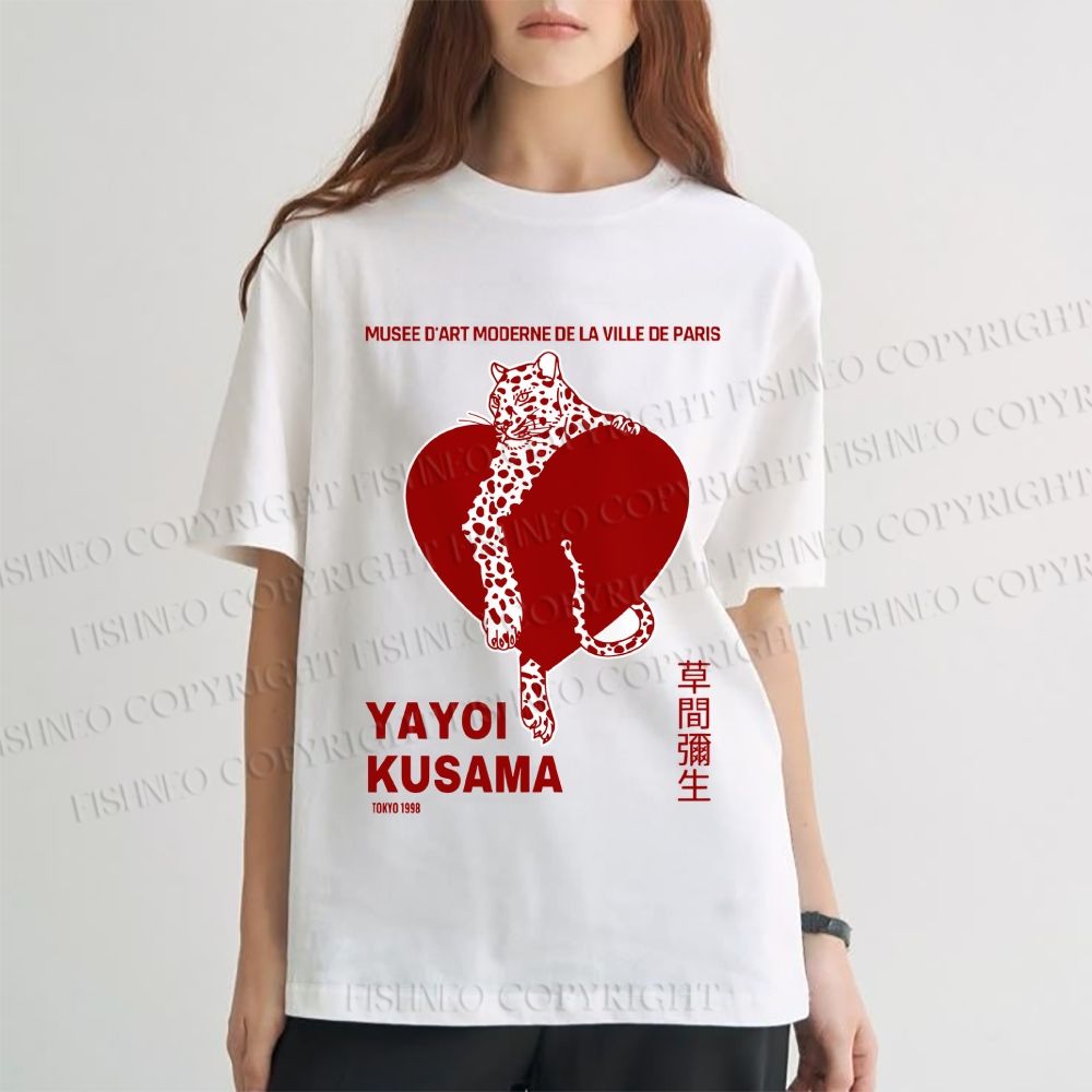 Unisex Classic Cotton Yayoi Kusama Panther With Heart Printed T-shirt